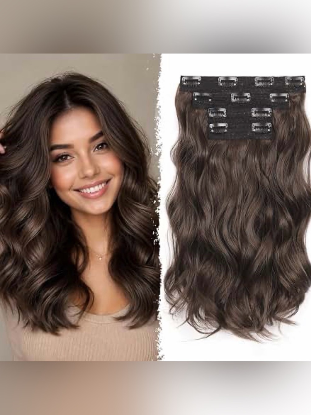 ZQIAN BEAUTY Premium Clip-In Hair Extensions in Dark Brown - Women Hair 14”